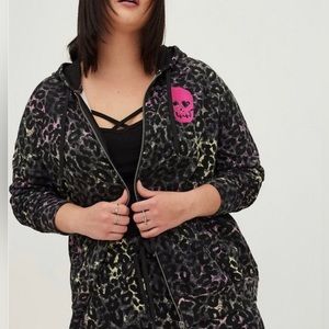 EUC Torrid LOVESICK Leopard Skull Zip Front Hoodie Size 2X